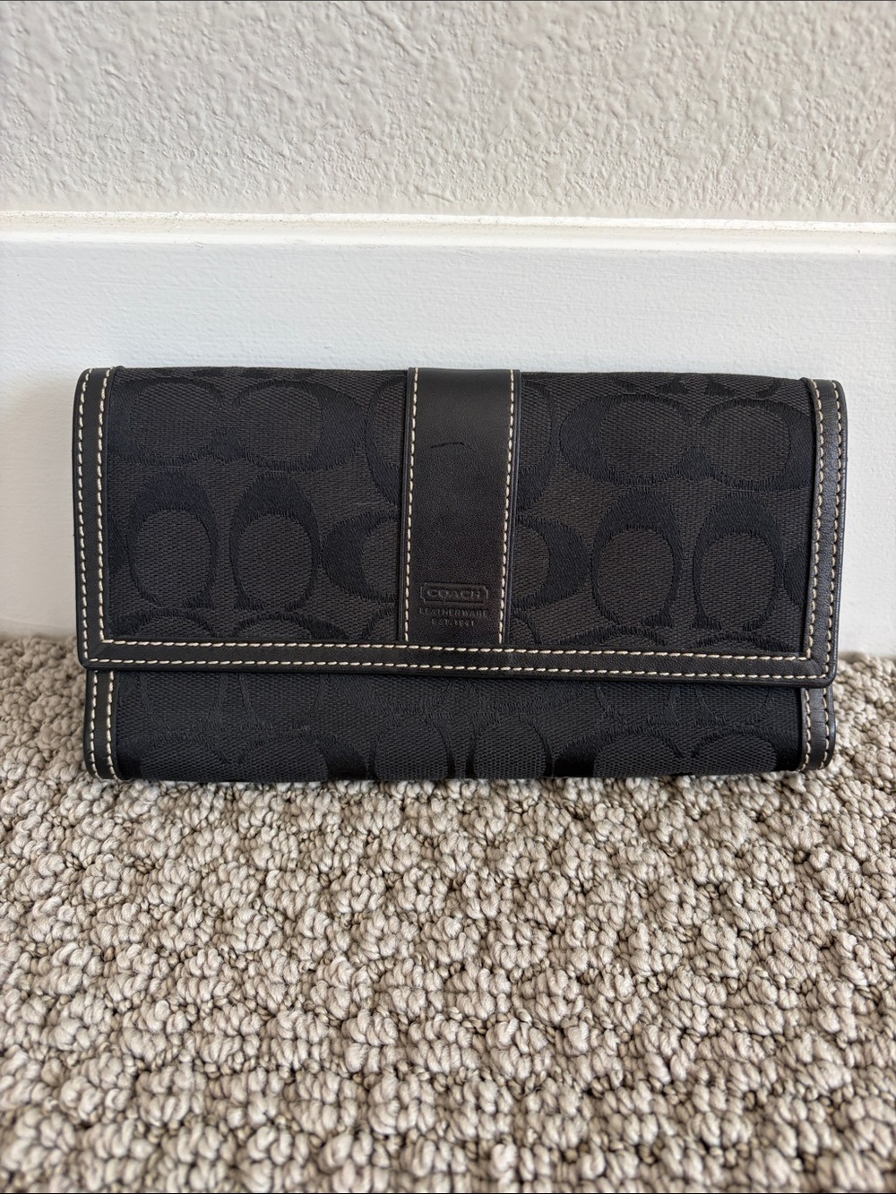 Coach Black Signature Canvas Trifold Wallet